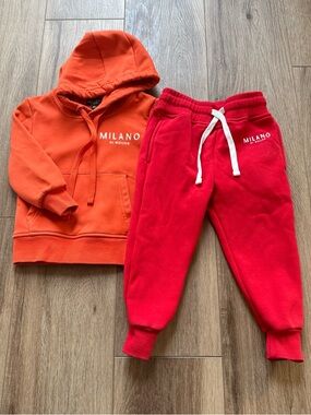 Milano Di Rouge Kids Orange Hoodie & Red Joggers Set best 2/3t